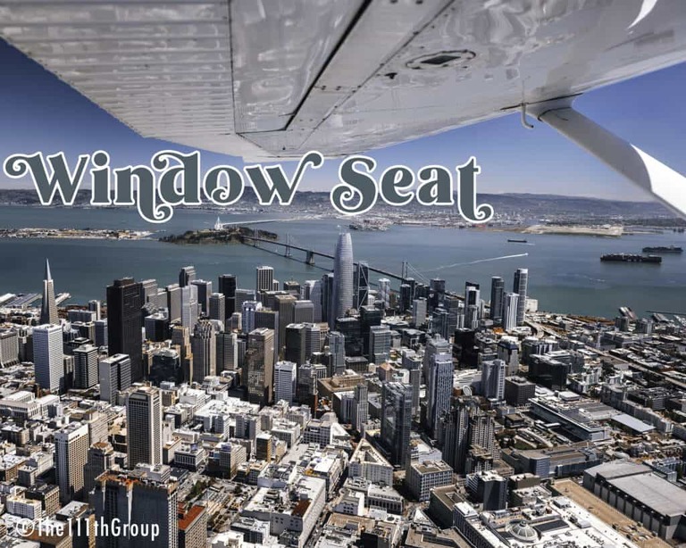 Aerial Image of Downtown San Francisco with the wing of the aircraft visible. Taken from the Window Seat of a Cessna 182. 